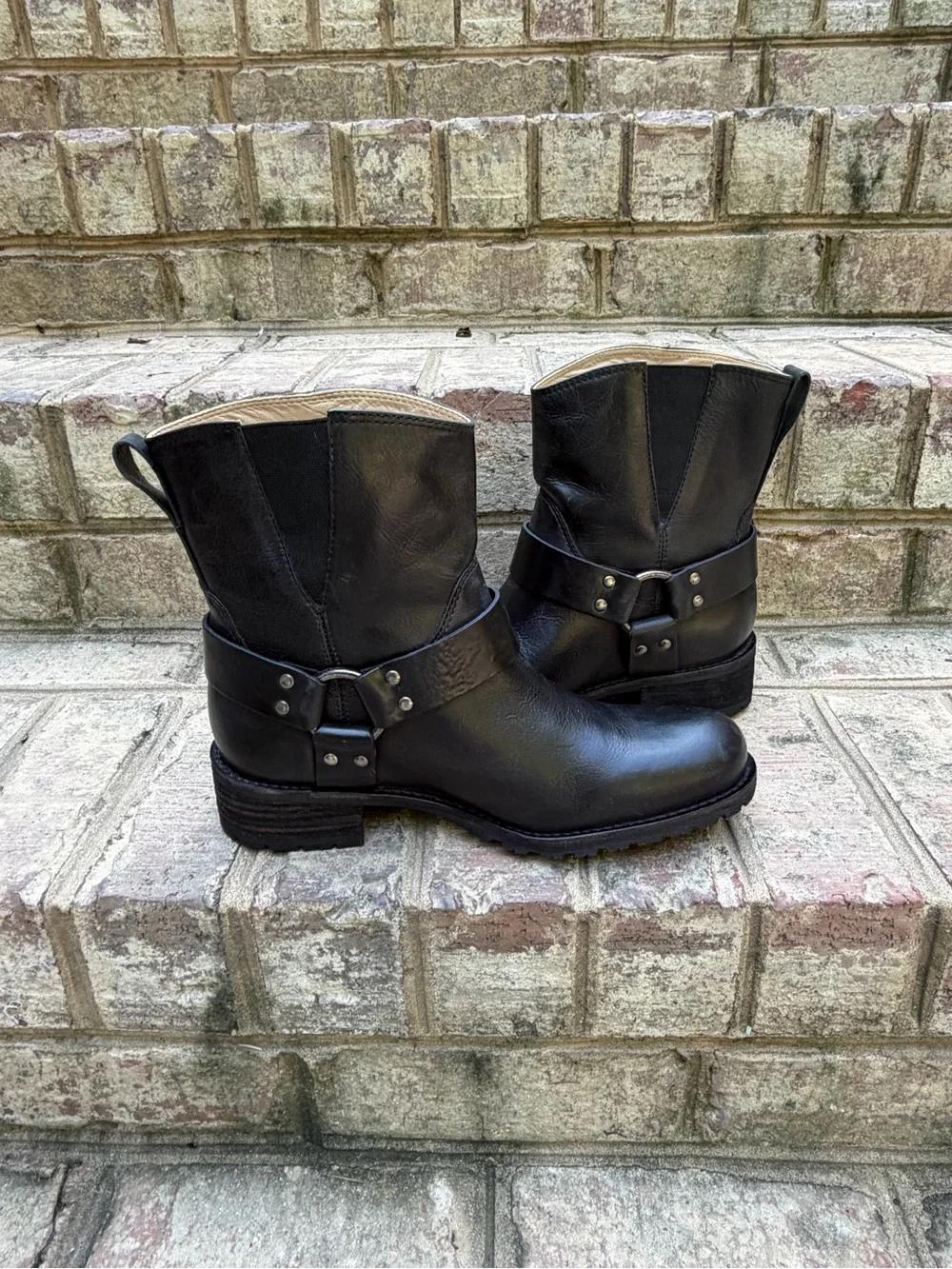 Vintage L.L.Bean Black Leather Harness Moto Boots 6W Deadstock
